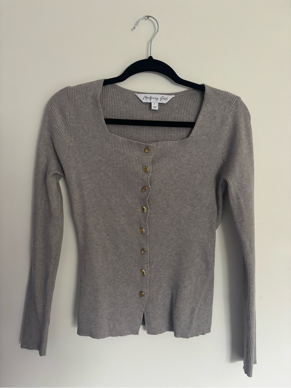 NWOT Montgomery Post Ribbed Button-Front Square-Neck Cardigan